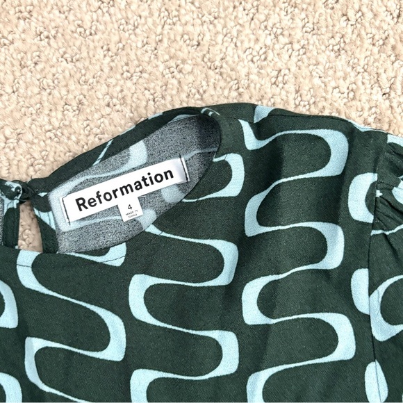 NEW Reformation Port Print Midi Dress 3/4 Sleeve in Venture Green Women’s Size 4 - Picture 4 of 10